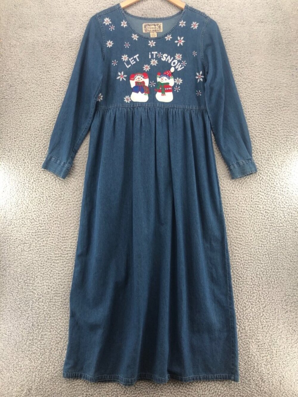 Tantrum Blues Dress Womens Medium Vintage Blue Cotton Denim Holiday Embroidery